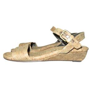 Stuart Weitzman St Barth Walnut Cork Leather Wedge Sandals size 8 MSRP $335